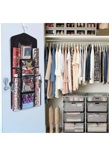 Qingmipy Gbrand Çift Taraflı Asma Hediyelik Paket Kağıdı Saklama Çantası, Siyah, Pratik Organizasyon Diğer