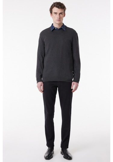 Regular Fit Normal Kesim Sıfır Yaka Triko W8A02P036 Gri Melanj