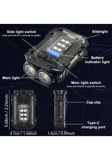 Yüksek Güç Edc Anahtarlık Usb Şarj Edilebilir Led El Feneri Siyah