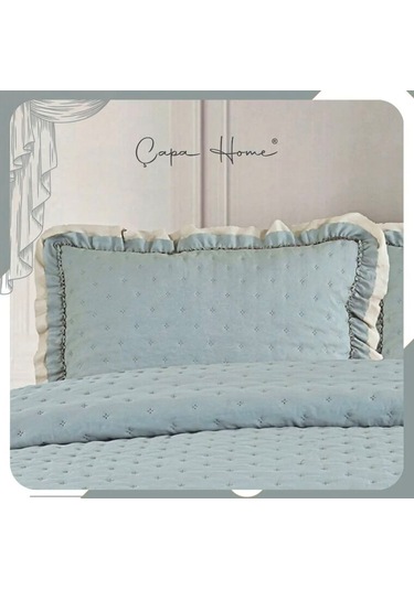 River Rose Pliseli Ultrasonic Çift Kişilik Yatak Örtüsü Açık Yeşil