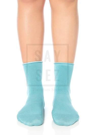 Bambu Kadın Lastiksiz Su Yeşili Soket Dikişsiz Premium Çorap 3'lü Su Yeşili