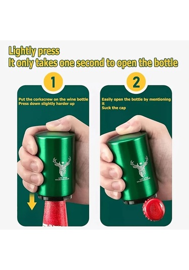 Oldfriend Yeşil 2 Adet Otomatik Bas Çek Bira Şişe Açacağı Paslanmaz Çelik Tek Elle Kullanım Yeşil 2 Adet
