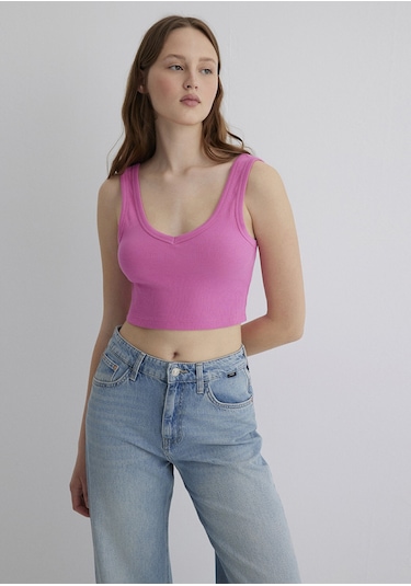Mavi - V Yaka Pembe Basic Crop Atlet 1612375-70572 Mor