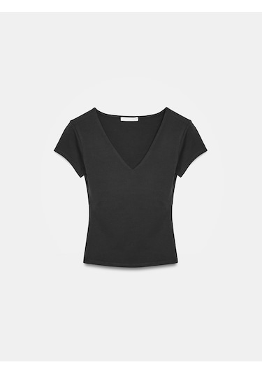 Dilvin 32840 V Yaka Basic T-shirt-siyah
