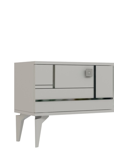 Maddera Şömineli Tv Ünitesi Takımı Beyaz-gümüş