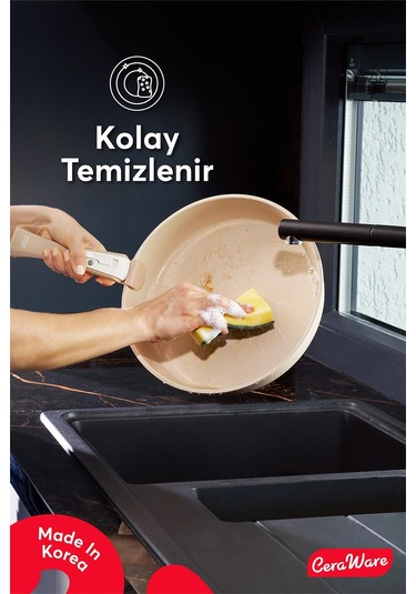 Ceraware Hona XL 14 Parça Tak Çıkar Saplı İç İçe Geçebilen Seramik Yapışmaz Tencere Tava Seti Bej