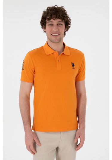 U.S. Polo Assn. Erkek Slim Fit Polo Yaka Turuncu Basic Tişört 50305929-VR051
