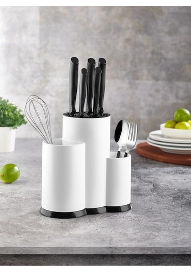 Bayev Tezgah Üstü Çatal Kaşık Bıçak Düzenleyici Organizer Beyaz - Çok Amaçlı Kurutmalık Bıçak Standı
