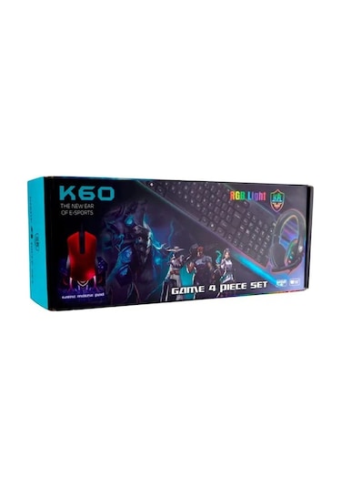 Karler K60 Kablolu RGB Oyuncu Klavye + Mouse + Kulaklık + Mouse Pad