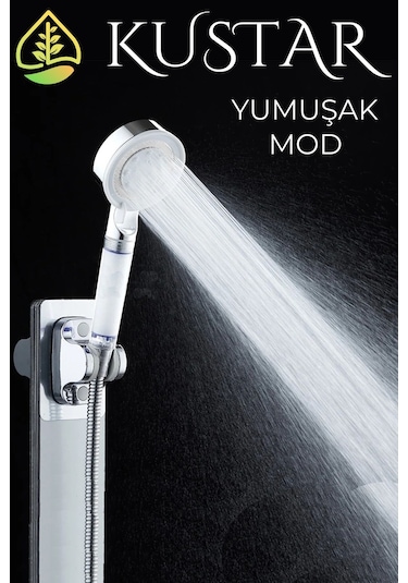 Kustar 5 Fonksiyonlu Krom Beyaz Çelik Filtreli Kireç Önleyici Yüksek Basınçlı Tasarruflu Banyo Duş Başlığı Diğer