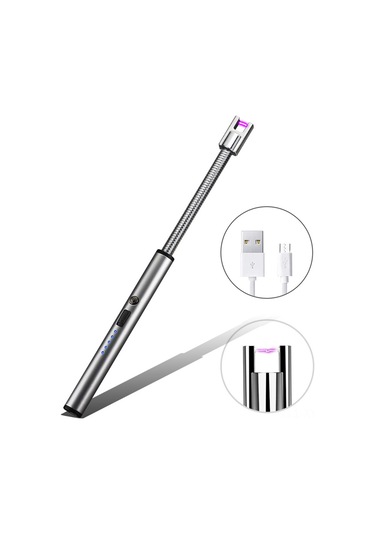 Shineyee Usb Şarjlı 360 Esnek Boyunlu Elektrikli Alev Ateşleyici, Rüzgar Dayanıklı, Çocuk Emniyetli Metal Isıtıcı - Gümüş, Paketli Çok Renkli