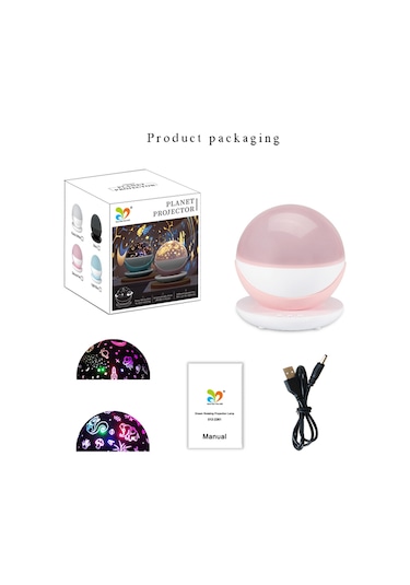 Maiyame Yıldız Ve Hayvan Desenli Çift Slaytlı Projeksiyon Lambası - Islak Işık Ve Renkli Işık Modları - Usb/aaa Pil Beslemeli - Sakura Pembe Pembe