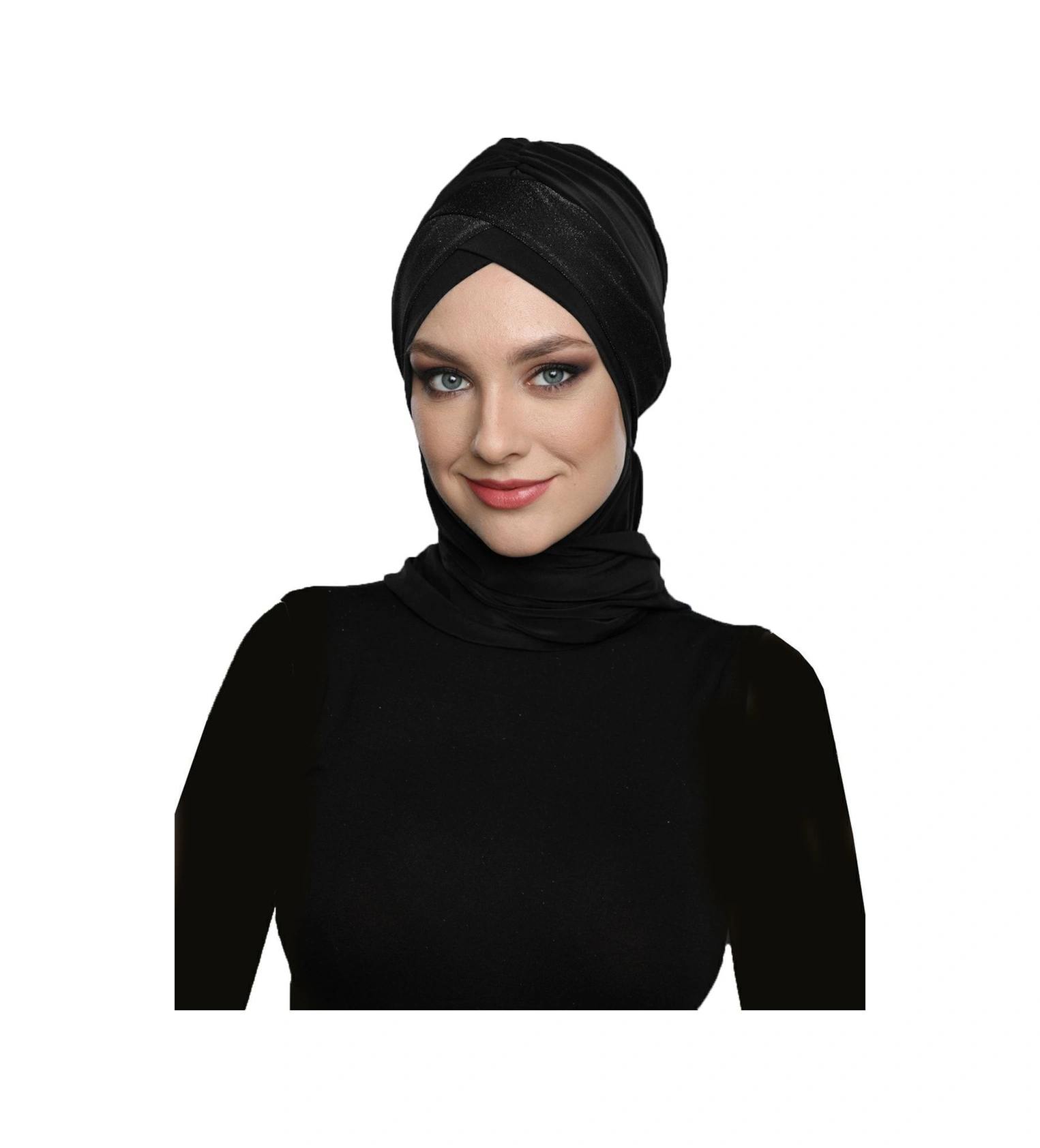 Çapraz Pike Atkılı Astarlı Siyah Hazır Türban Tesettür Bone Siyah