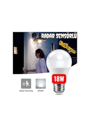 18 Watt Radar Sensörlü E27 Duy Led Ampul Gece Ve Hareket Sensörlü Beyaz Işık 18 W. 1620lm Led Ampul