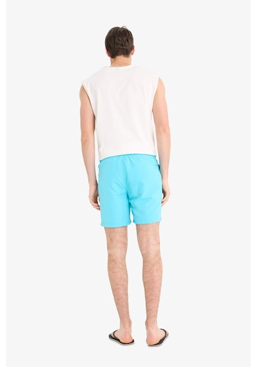 DeFacto Regular Fit Kısa Boy Cepli File Astarlı Beli Bağcıklı Düz Hafif Kumaş Deniz Şortu E5133AXNSTR111