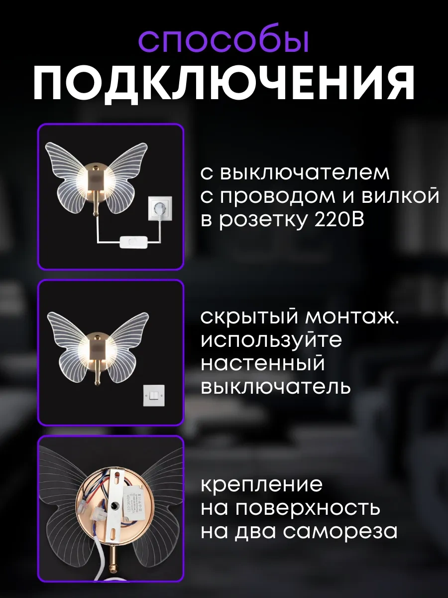 Lubimyj Svet Duvara Monte Led Aydınlatmalı Kelebek Duvar Abidesi, Anahtarlı. 231026152 Beyaz