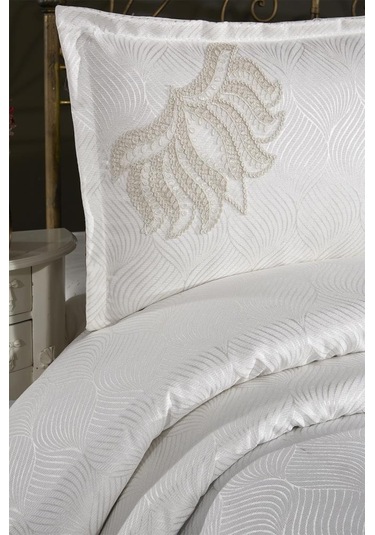 Çeyiz Diyarı Fransız Dantelli Velmora Çift Kişilik Yatak Örtüsü 230x250 Cm Krem