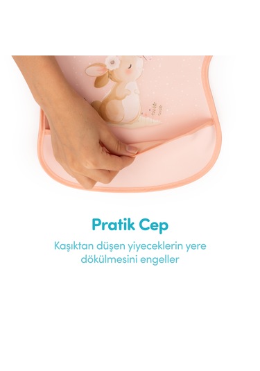 Sevi Bebe Cırtlı Muşamba Önlük Mutlu Tavşan Art 22-183 Somon