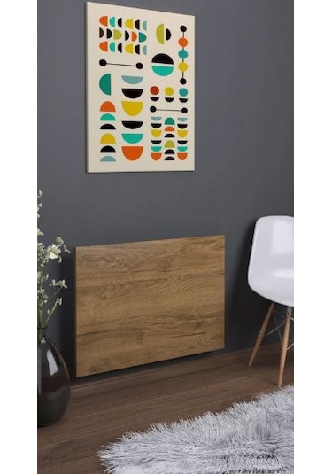 Duvara Monte Katlanabilir Yemek Çalışma Balkon Masası Ceviz 90x50 Cm Acı Kahverengi