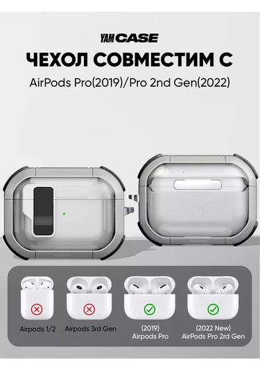 Yamcase Airpods Pro, Pro 2 İçin Şeffaf Klipsli Kılıf 221411099 Beyaz