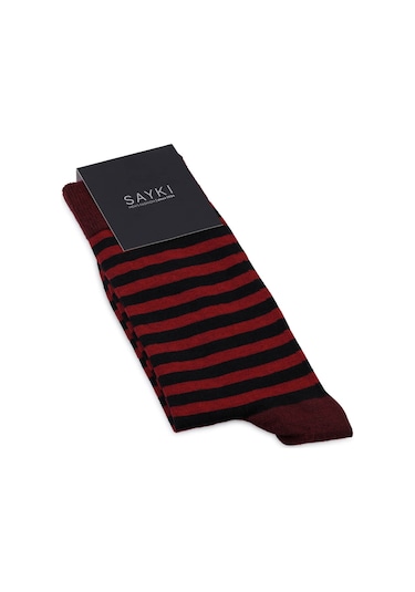 Bordo Çizgili Pamuklu Soket Çorap 33680 Model16