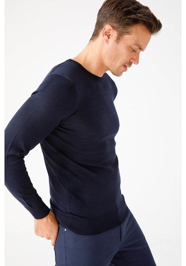 Desen Triko Erkek Basic Sıfır Yaka İnce Triko Kazak 02421603 Koyu Lacivert