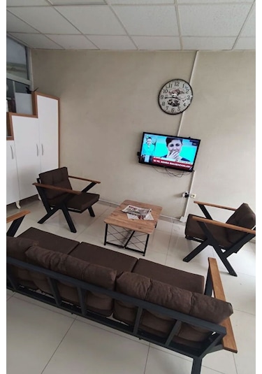 Ahşap Orta Sehpa 60x90 Modern Metal Ayak Siyah Tam Çerçeve Çam Desen Salon Ofis Balkon Sehpası - Cape