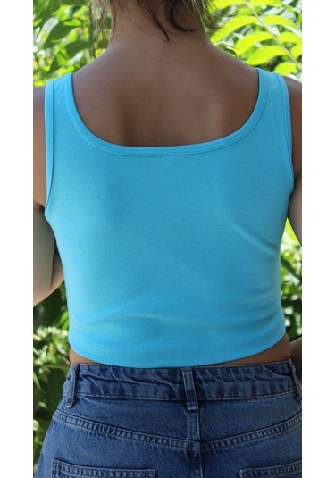Afri Kadın Mavi Basic Ribana Atlet Crop Likralı Spor Üst Mavi