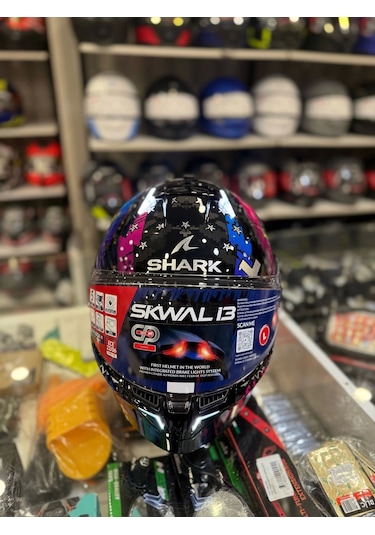 Renkli Cam + Shark Skwal İ3 Hellcat Kask Siyah Mavi