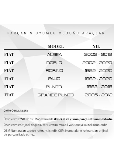 Fiat Doblo, Palio, Albea, Fiorino, Palio İçin Güneşlik Ayağı