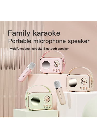 Yifomall Mini Bluetooth Hoparlör, Taşınabilir Karaoke Makinesi, Hıfı Subwoofer, Kablosuz Mıkrofon, 6 Ses Efekti, Dış Mekan Müzik Sistemi, Açık Yeşil Tek Mıkrofon