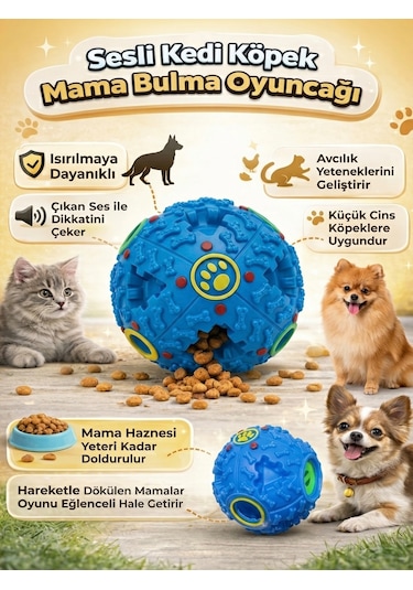 Mavi İnteraktif Köpek Zeka Oyuncağı Sesli Mama Bulma Topu