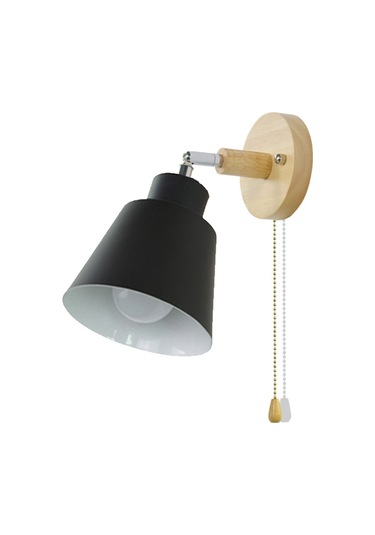 Moveevo Siyah Duvar Lambası Ahşap Zip Anahtarlı E27 10cm Bazlı Modern Minimalist Odalar İçin Dekoratif Aydınlatma Işık Kaynağı Hariç Diğer