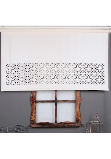 Lazer Kesim Stor Perde - Kalın Mat Model - Beyaz/Krem (471163342)