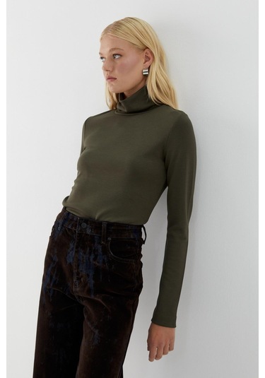 Balıkçı Yaka Uzun Kollu Body Haki Haki