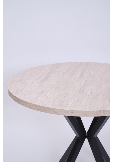 Göksu Yuvarlak Lak Panel Mutfak Masası 100cm Krem