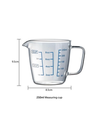 Borosilikat Cam Ölçüm Fincan Şeffaf Ölçekli Şeffaf Kupa Espresso Kahve Suyu Tek Ağızlı Drinkware Fincan 250ml