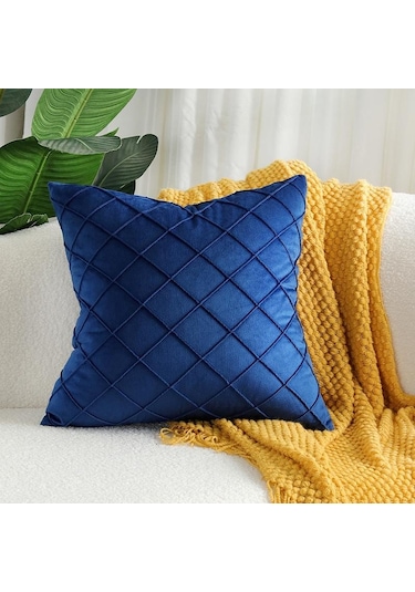 Lacivert Yenı Kadife Kareli Yastık Kılıfı 40cm/45cm/50cm/55cm/60cm 40 40 Cm