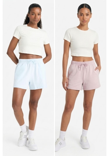 Soft&Basic Kadın Rahat Kalıp Cepli Beli Lastikli Kısa Paça Mavi Şort Mavi - Pembe