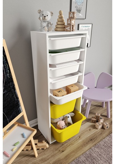%100 Mdf - Xl Mono 7 Sepetli Oyuncak Dolabı Sarı