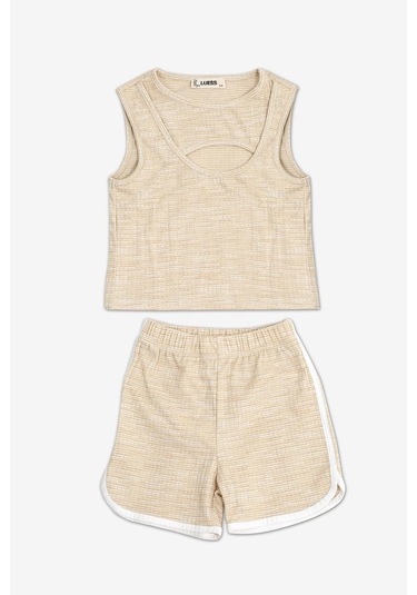 Kız Çocuk Pencere Detaylı Likralı Bluz Şort Takım 2yaş - 7yaş Bej Kız Çocuk Pencere Detaylı Likralı Bluz Şort Takım 2yaş - 7yaş Bej