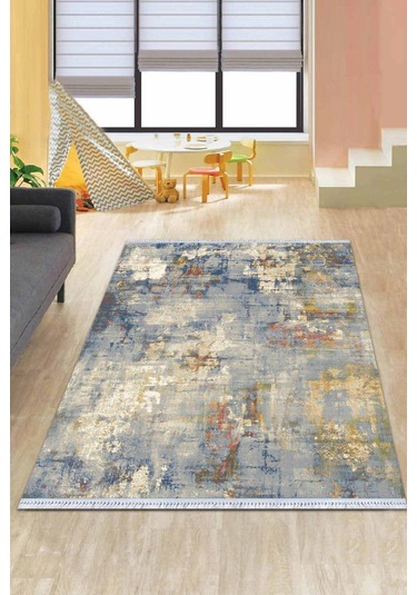 Eflatun Vintage Dokuma Pamuk Taban Kaymaz Kilim Klm367