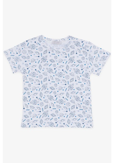 Macawı Erkek Çocuk Şortlu Takım Uzay Temalı 1.5-5 Yaş, Beyaz-beyaz Beyaz