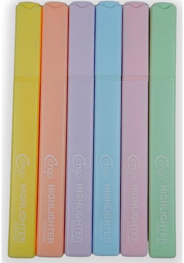Cengo Kare Tipi Highlighter Fosforlu Kalem Pastel Renkler 6lı Set Cgo401 Çok Renkli