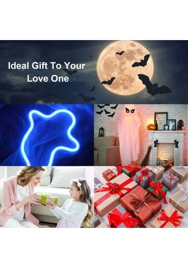 Maiyame Halloween Hayalet Led Işığı - 3xaa Pil Ve Usb Çift Besleme - Sürekli Aydınlatma - Beyaz Işık Beyaz