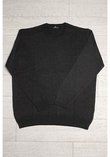 Woolen World Bisiklet Yaka Battal Büyük Boy Yünlü Triko Kazak Antrasit