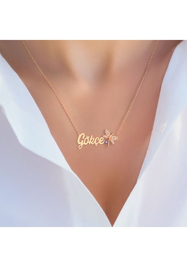 Nazar Mineli Yusufçuk İsimli Rose Gümüş Kolye Rose