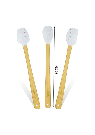 Valletta Indigo 3'lü Beyaz Renkli Noktalı Bambu Silikon Spatula