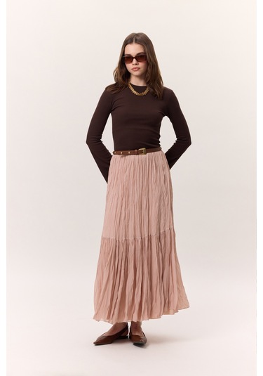 Crush Piliseli Uzun Etek Pudra Pudra