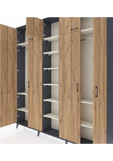 Arges Dolap 12 Raflı 9 Kapaklı 2 Askılı 220x30x243 Antrasit-çam/aytaşı Atlas Çam/aytası